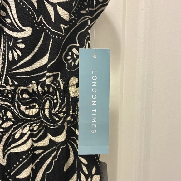 NWT Dress HAWAIIAN PAISLEY Crepe Split Ruffle Neck Maxi Dress Black Sleeveless - Picture 11 of 15